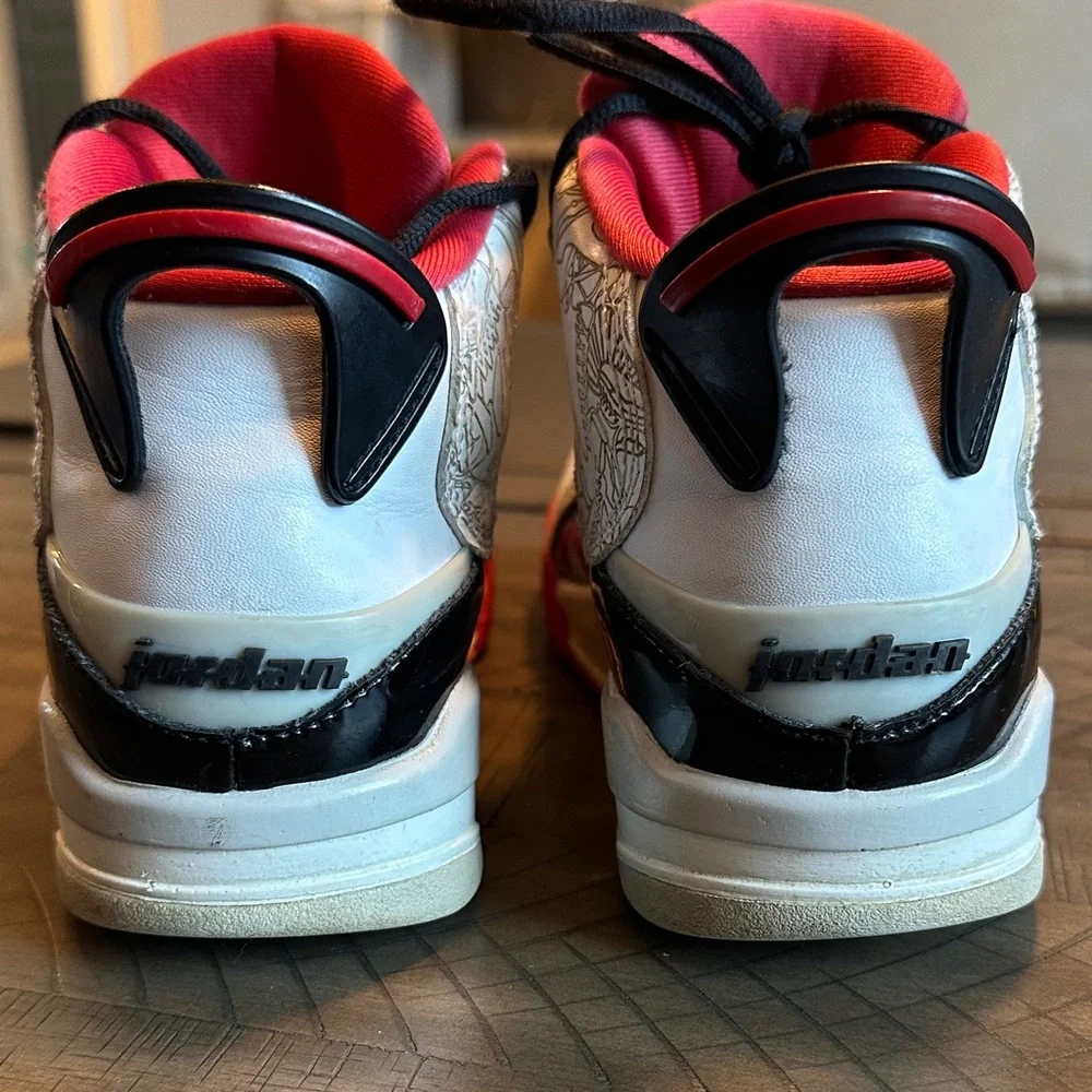 Jordan Kids White, Black & Red High-Top Sneakers with Graphic Upper